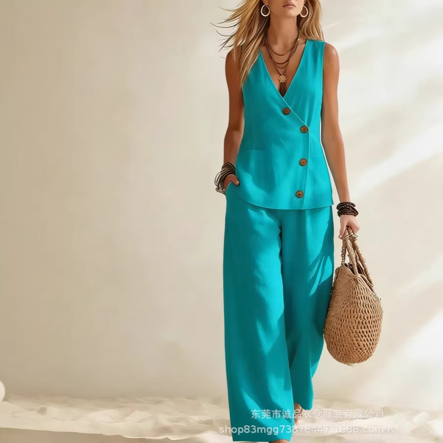 Winter Clothing Sale - بدلة نسائية صيفية أنيقة بياقة V