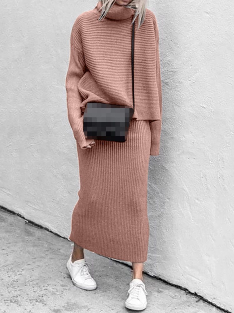 Winter Clothing Sale - طقم تنورة نسائية منسوجة متوسطة الطول